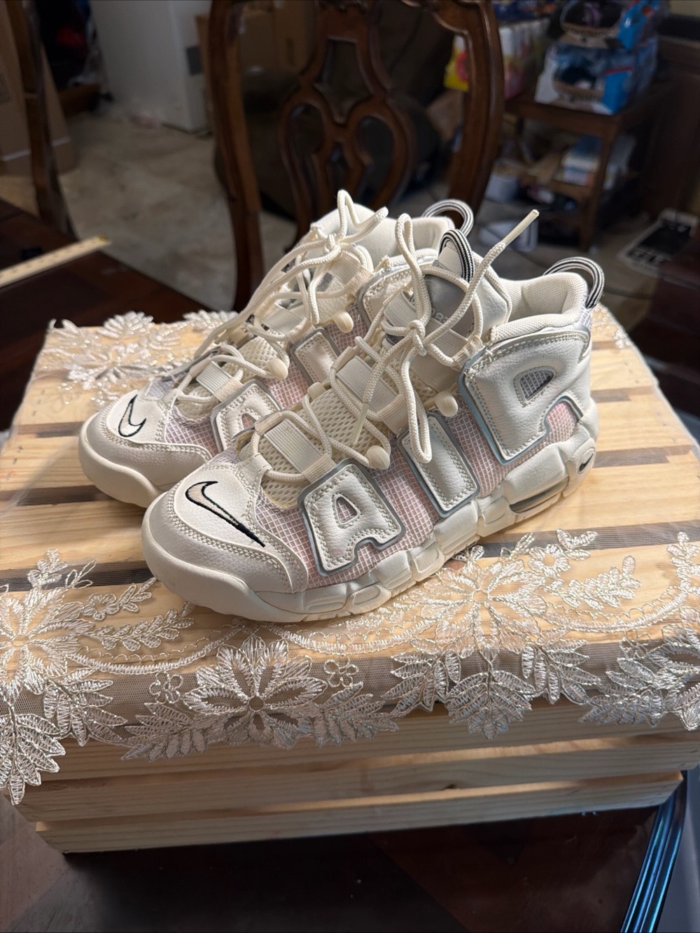 Nike Kids' High-Top Sneakers in Cream with Pink Accents